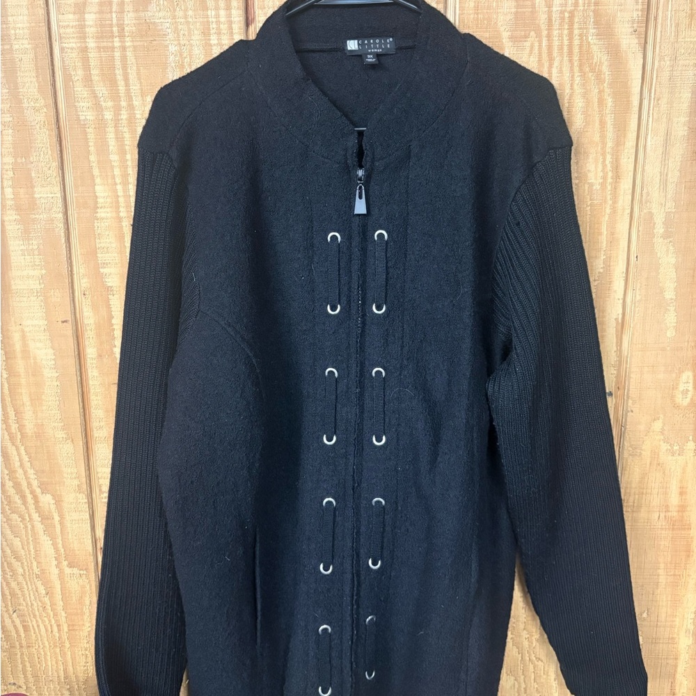 Carole Little Black Zip Up Sweater - Picture 2 of 12